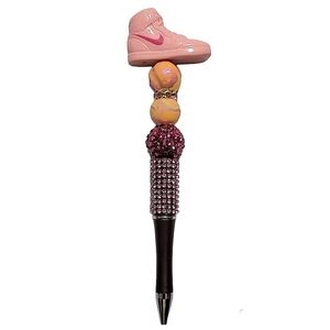 Athletic Sneaker Beaded Bling Ballpoint Twist Pen Topper Pink